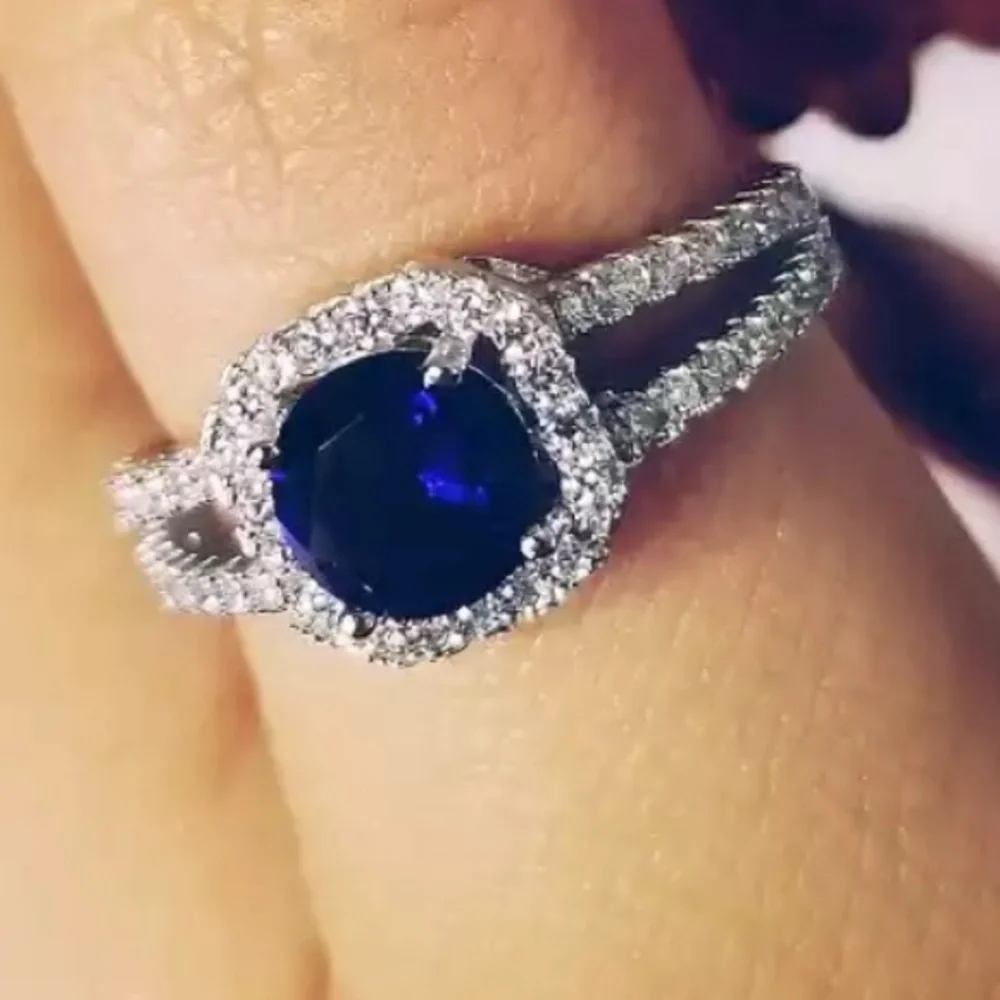 New 925 Silver Lovepromise Blue Sapphire Ring